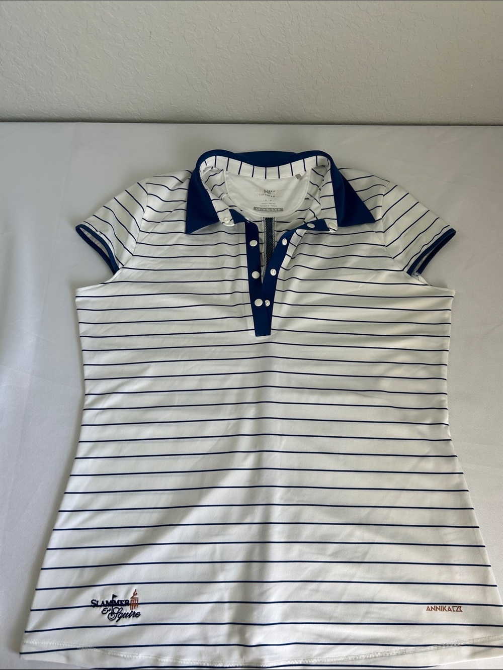 Cutter & Buck Annika Women’s Golf Polo Shirt DryTec White Blue Stripe